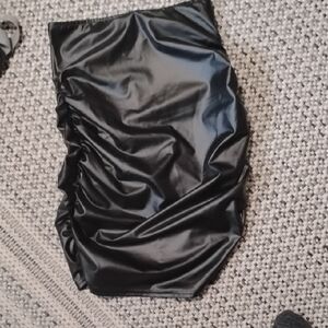 SHEIN Black Faux Leather Ruched Mini Skirt